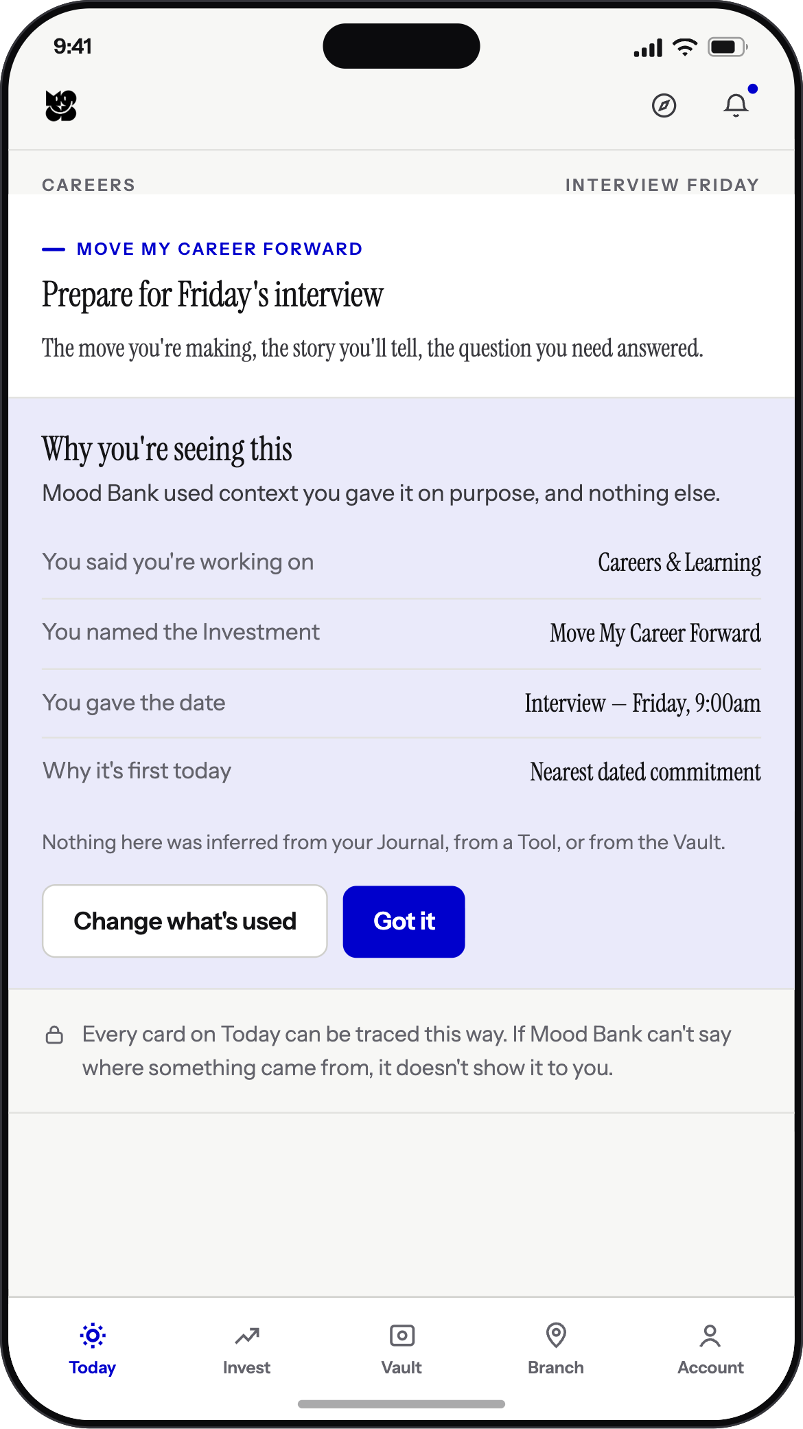 Mood Bank — Today, reasoning exposed